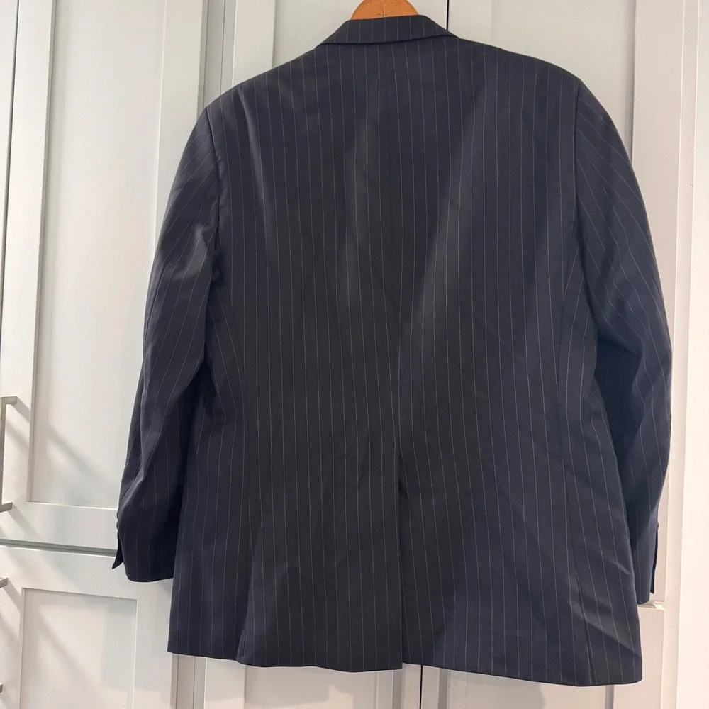 Lauren Ralph Lauren Mens 42R Navy Blue Wide Pinstripe 100% Wool Blazer Jacket